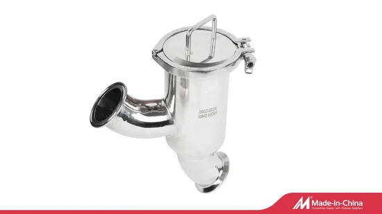 DN50 Food Grade Sanitary Hygienic Stainless Steel SS316L Sanitary Tri Clamp Non Retention Strainer Elbow Type Y Filter with Perforated Mesh 