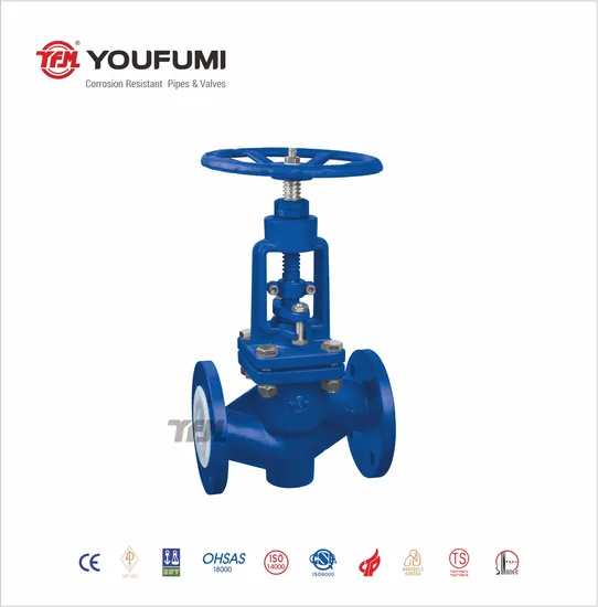PFA Lined Globe Valve ANSI Chemical Fluid 